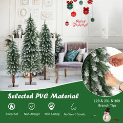 Pre-Lit Snowy Slim Christmas Trees Set of 3, 3 FT 4 FT and 5 FT with 300 Warm White LEDs