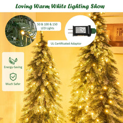 Pre-Lit Snowy Slim Christmas Trees Set of 3, 3 FT 4 FT and 5 FT with 300 Warm White LEDs