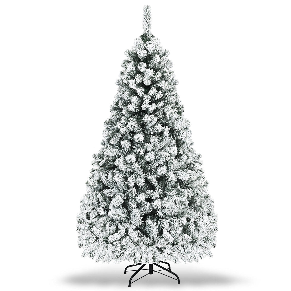 7.5 FT Pre-Lit Snow Flocked Christmas Tree, 1010 Hinged Tips and 450 Warm White LEDs