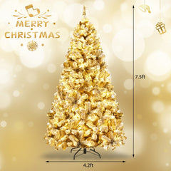 7.5 FT Pre-Lit Snow Flocked Christmas Tree, 1010 Hinged Tips and 450 Warm White LEDs