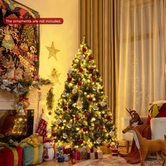 6 FT Pre-Lit Snow Tipped Christmas Tree, 818 Tips with Pine Cones and Red Berries