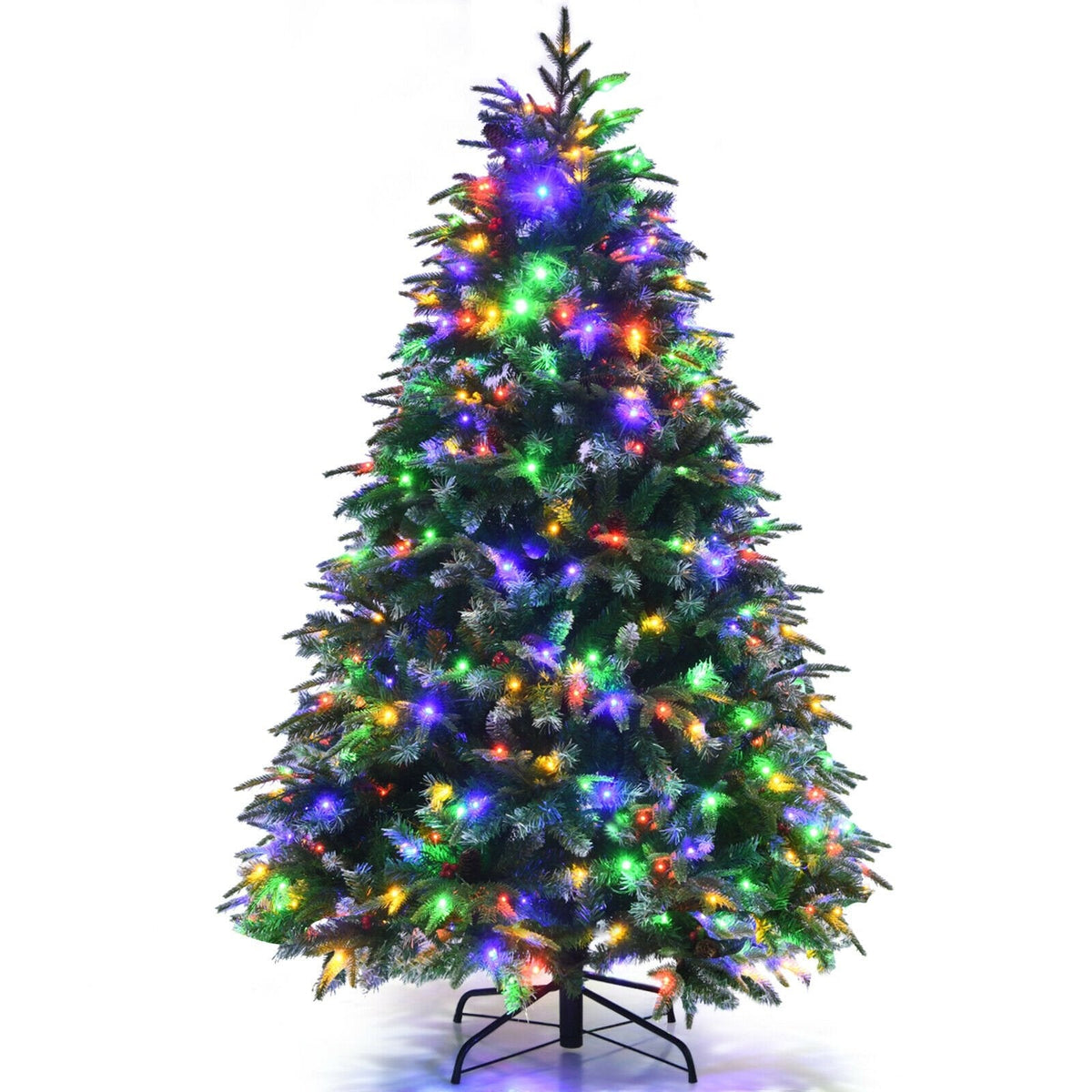 5 FT Pre-Lit Snowy Christmas Tree, 581 Hinged Tips, 250 Two Colour LEDs and 11 Flash Modes