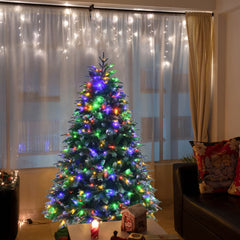 5 FT Pre-Lit Snowy Christmas Tree, 581 Hinged Tips, 250 Two Colour LEDs and 11 Flash Modes