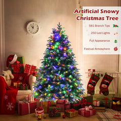 5 FT Pre-Lit Snowy Christmas Tree, 581 Hinged Tips, 250 Two Colour LEDs and 11 Flash Modes