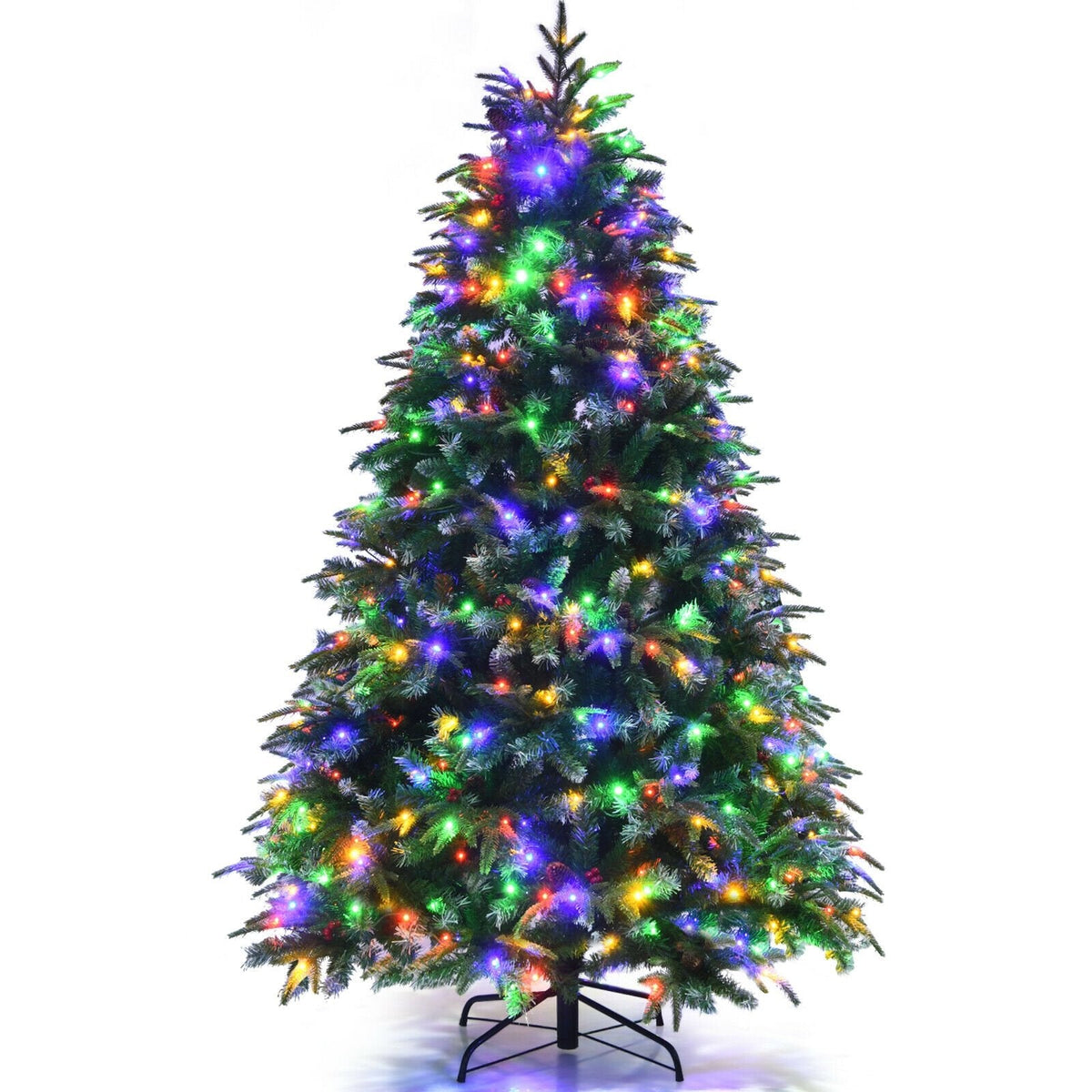 6 FT Pre-Lit Snowy Christmas Tree, Hinged with Two Colour LEDs and 11 Flash Modes