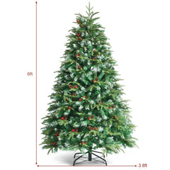 6 FT Pre-Lit Snowy Christmas Tree, Hinged with Two Colour LEDs and 11 Flash Modes