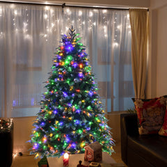6 FT Pre-Lit Snowy Christmas Tree, Hinged with Two Colour LEDs and 11 Flash Modes