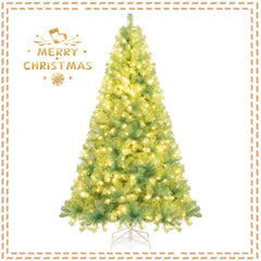7.5 FT Pre-Lit Tinsel Christmas Tree in Fruit Green, 1300 Tips and 550 Warm White LEDs