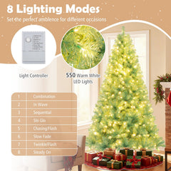7.5 FT Pre-Lit Tinsel Christmas Tree in Fruit Green, 1300 Tips and 550 Warm White LEDs