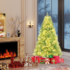 6 FT Pre-Lit Tinsel Christmas Tree in Fruit Green, 688 Tips and 250 Warm White LEDs