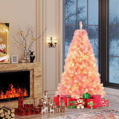 6 FT Pre-Lit Pink Tinsel Christmas Tree, 688 Branch Tips and 250 Warm White LEDs