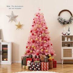 6 FT Pre-Lit Pink Tinsel Christmas Tree, 688 Branch Tips and 250 Warm White LEDs