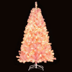 6 FT Pre-Lit Pink Tinsel Christmas Tree, 688 Branch Tips and 250 Warm White LEDs