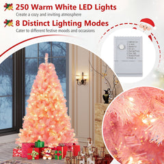 6 FT Pre-Lit Pink Tinsel Christmas Tree, 688 Branch Tips and 250 Warm White LEDs