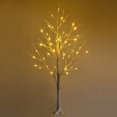 4 FT Pre-Lit White Birch Twig Tree with 48 Warm White LEDs, Bendable Branches