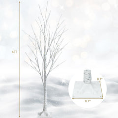 4 FT Pre-Lit White Birch Twig Tree with 48 Warm White LEDs, Bendable Branches