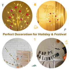 6 FT Pre-Lit White Birch Twig Tree with 96 Warm White LEDs, Bendable Branches