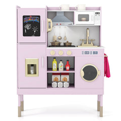Pretend Play Kitchen Toy Kitchen Playset with Range Hood Ice Maker and Telephone-Light Pink