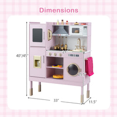 Pretend Play Kitchen Toy Kitchen Playset with Range Hood Ice Maker and Telephone-Light Pink