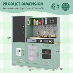 Pretend Play Kitchen with Utensils for Kids Aged 3+-Green