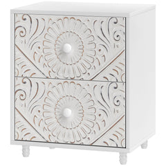 Mid-Century Bedside Table, Nightstand with 2 Drawers, Side End Table for Bedroom, White