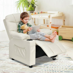 Kids Recliner Chair with Cup Holders and Footrest, Beige