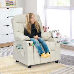 Kids Recliner Chair with Cup Holders and Footrest, Beige
