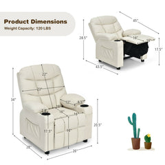 Kids Recliner Chair with Cup Holders and Footrest, Beige