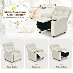 Kids Recliner Chair with Cup Holders and Footrest, Beige