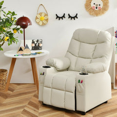 Kids Recliner Chair with Cup Holders and Footrest, Beige
