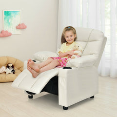 Kids Recliner Chair with Cup Holders and Footrest, Beige