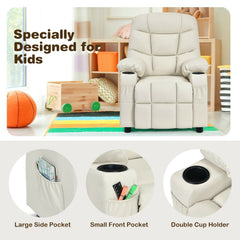 Kids Recliner Chair with Cup Holders and Footrest, Beige