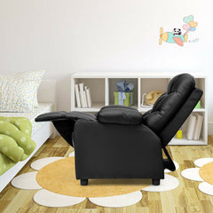 Kids Recliner with Cup Holders and Side Pockets, Black PU Leather
