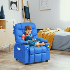 Kids Recliner Chair with Cup Holders and Footrest, Blue
