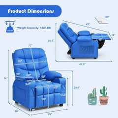 Kids Recliner Chair with Cup Holders and Footrest, Blue