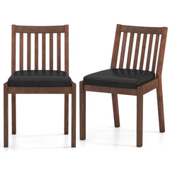 Set of 2 Slat Back Dining Chairs, Espresso Brown Rubber Wood with Black PU Leather Seat, 400 lb