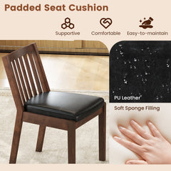 Set of 2 Slat Back Dining Chairs, Espresso Brown Rubber Wood with Black PU Leather Seat, 400 lb