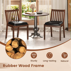 Set of 2 Slat Back Dining Chairs, Espresso Brown Rubber Wood with Black PU Leather Seat, 400 lb