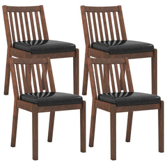 Set of 4 Slat Back Dining Chairs, Espresso Brown Rubber Wood with Black PU Leather Seats, 400 lb