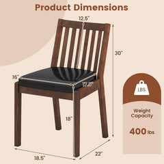 Set of 4 Slat Back Dining Chairs, Espresso Brown Rubber Wood with Black PU Leather Seats, 400 lb