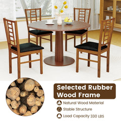 Set of 2 Window Pane Back Dining Chairs, Walnut Rubber Wood with Black PU Leather Seat