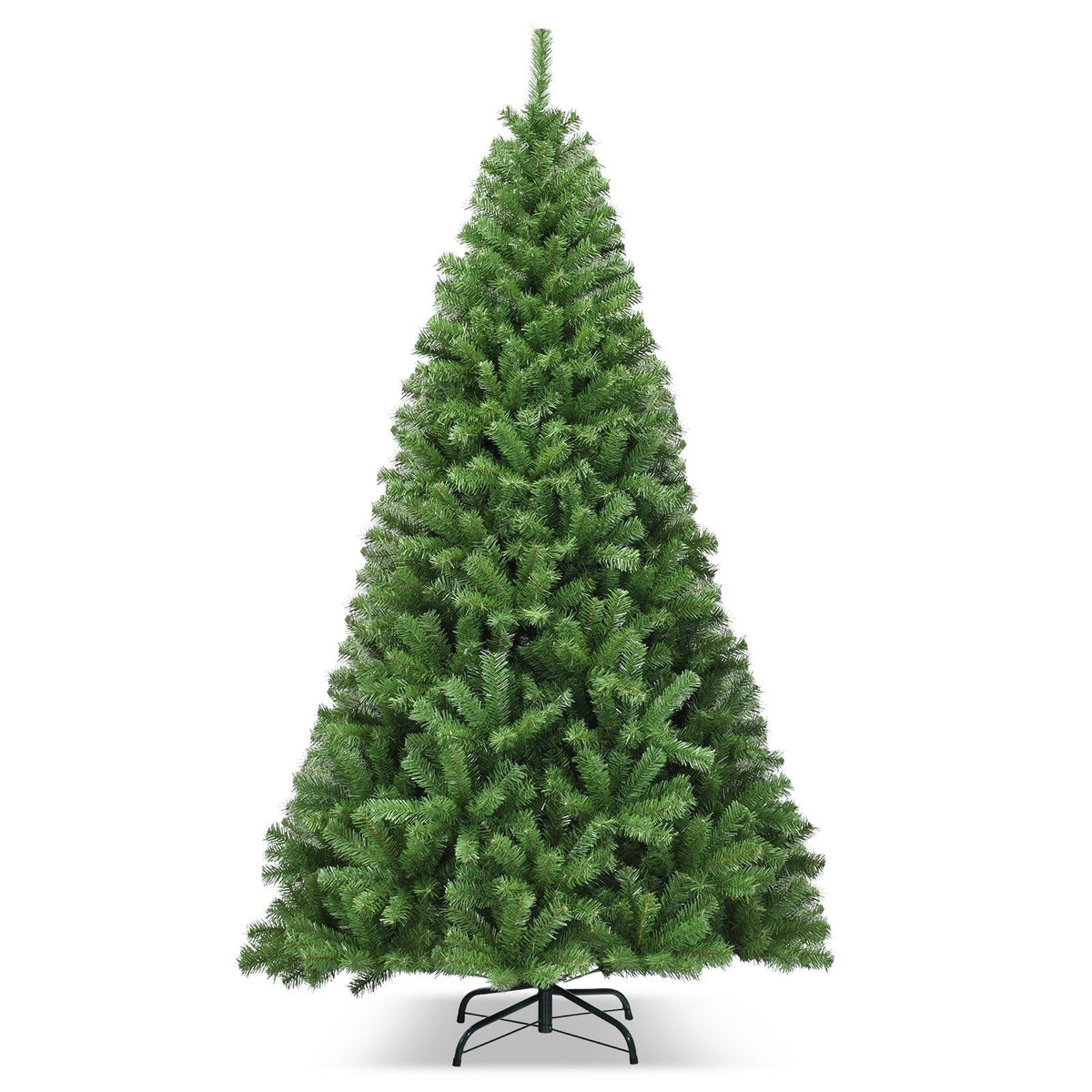 7.5 FT Hinged Artificial Christmas Tree with 1346 PVC Tips and Folding Metal Base, Unlit