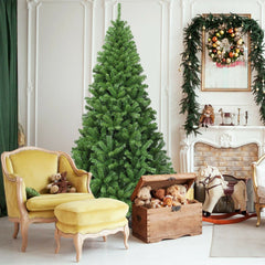 7.5 FT Hinged Artificial Christmas Tree with 1346 PVC Tips and Folding Metal Base, Unlit