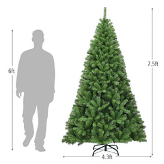 7.5 FT Hinged Artificial Christmas Tree with 1346 PVC Tips and Folding Metal Base, Unlit