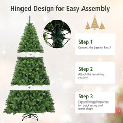 7.5 FT Hinged Artificial Christmas Tree with 1346 PVC Tips and Folding Metal Base, Unlit