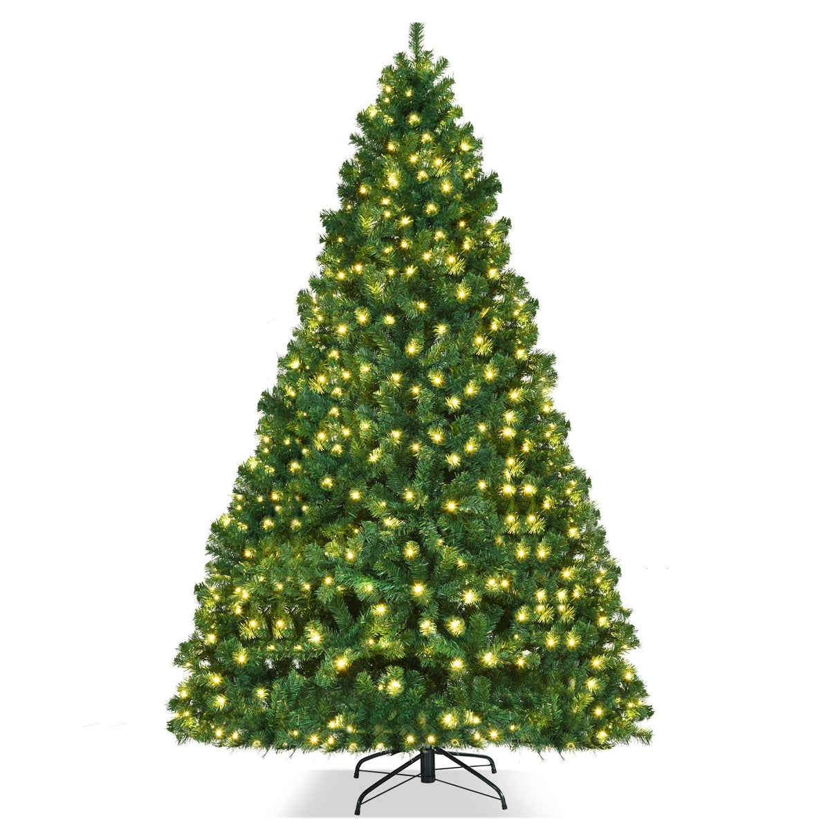 8 FT Pre-Lit Artificial Christmas Tree with 1438 PVC Tips, 430 Warm White LEDs and Iron Stand