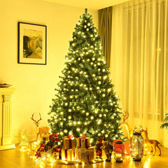 8 FT Pre-Lit Artificial Christmas Tree with 1438 PVC Tips, 430 Warm White LEDs and Iron Stand