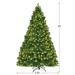 8 FT Pre-Lit Artificial Christmas Tree with 1438 PVC Tips, 430 Warm White LEDs and Iron Stand