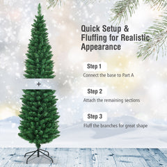 6 FT Slim Pencil Christmas Tree, 2.1 FT Wide, 400 PVC Tips with Folding Iron Base, Unlit