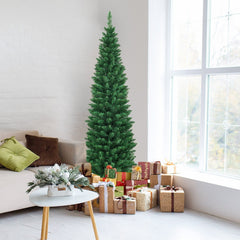 6 FT Slim Pencil Christmas Tree, 2.1 FT Wide, 400 PVC Tips with Folding Iron Base, Unlit